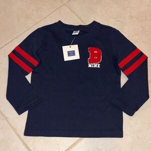 Janie and Jack Navy Blue Boy’s Valentine’s Day Shirt with Red Stripes